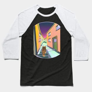 Cat Walking Down An Alley Baseball T-Shirt